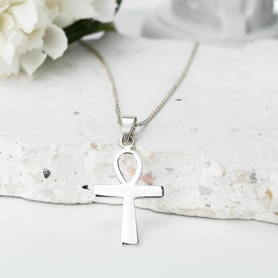 Clearance AeraVida Aeravida Minimalist Uni Coptic Ankh Cross Ornament Religious Faith Symbol 925 Sterling Silver Pendant, 23X42Mm