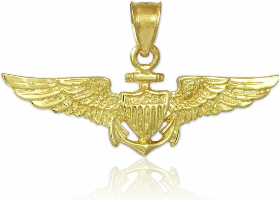 Wholesale Claddagh Gold Solid 10K Gold Us Naval Aviator Wings Pendant