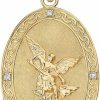 New Claddagh Gold 10K Yellow Gold Diamond Accented 1" Oval Saint Michael The Archangel Medal Pendant (G-H Color, Si1-Si2 Clarity)