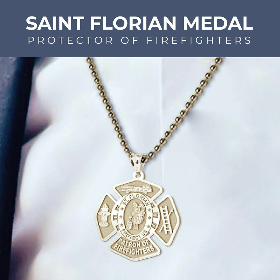 Best PicturesOnGold.com Picturesongold.Com Saint Florian Protector Of Firefighters Religious Medal - 3/4 X 3/4 Inch (Available In Solid 10K &14K Yellow Or White Gold, Or Sterling Silver)