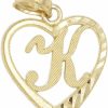 Hot Ice on Fire Jewelry Ice On Fire Jewelry 10K Solid Gold Initial Pendant In Heart Frame With Diamond Cut Finish, Available In Different Letters Of Alphabet Personalized Charm For Women (K)