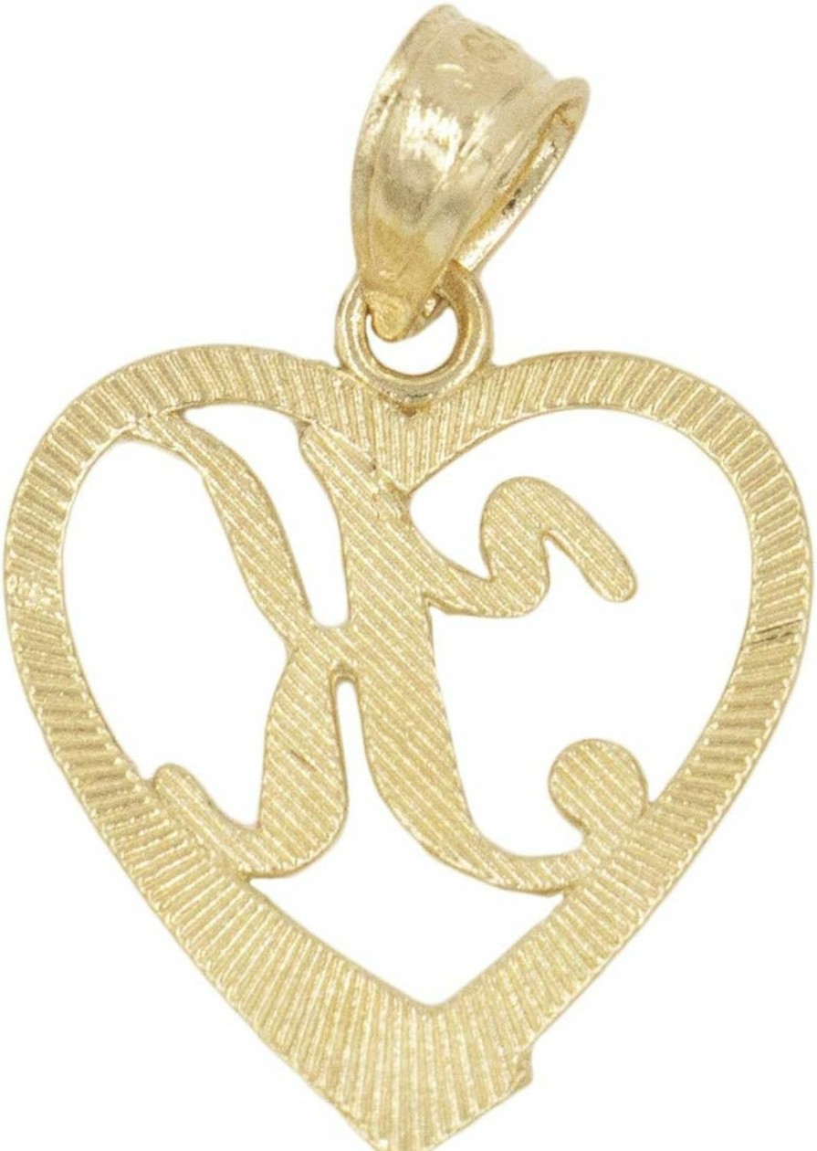 Hot Ice on Fire Jewelry Ice On Fire Jewelry 10K Solid Gold Initial Pendant In Heart Frame With Diamond Cut Finish, Available In Different Letters Of Alphabet Personalized Charm For Women (K)