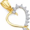 Best The World Jewelry Center 14K Real Yellow Gold Cz Heart Charm Pendant