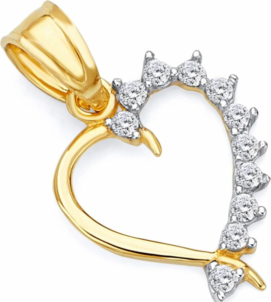 Best The World Jewelry Center 14K Real Yellow Gold Cz Heart Charm Pendant