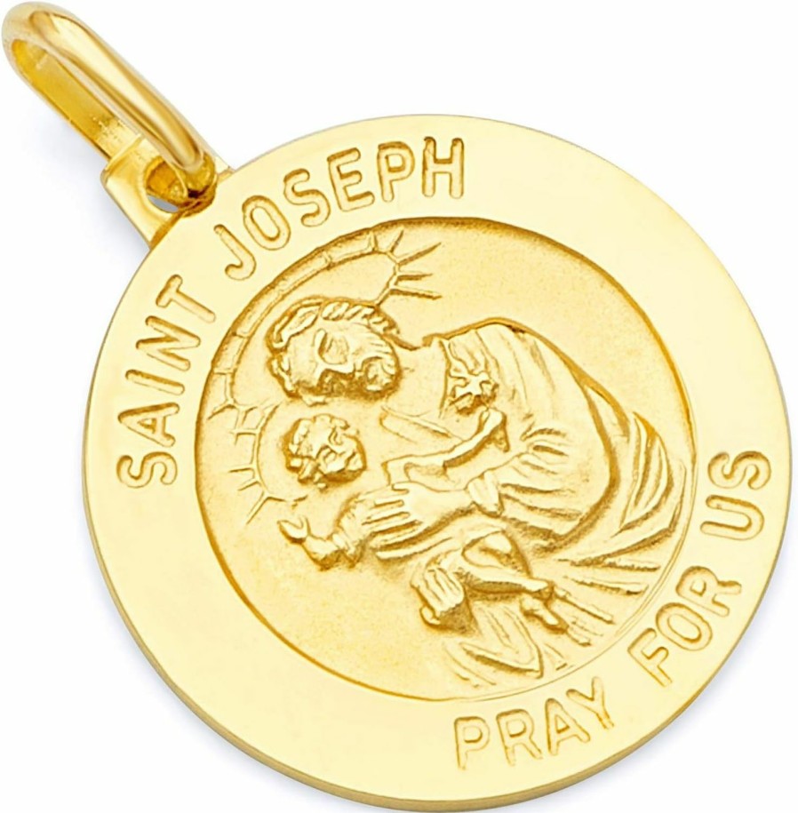 Online The World Jewelry Center 14K Real Yellow Gold Religious Saint Joseph Medal Charm Pendant - 2 Different Size Available