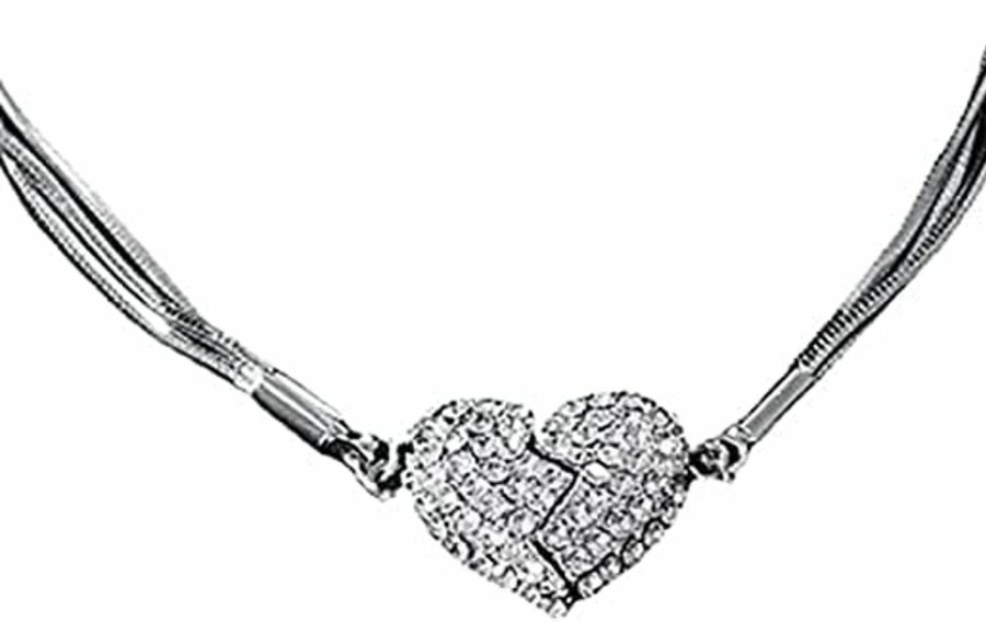 Clearance PEKWASY Pekwasy Double-Sided Magnetic Heart Necklace, Creative Magnet Love Patchwork Necklace For Couples Women Girls, Cubic Zirconia Heart Shaped Magnetic Necklace Fashion Clavicle Chain Necklaces Gifts…