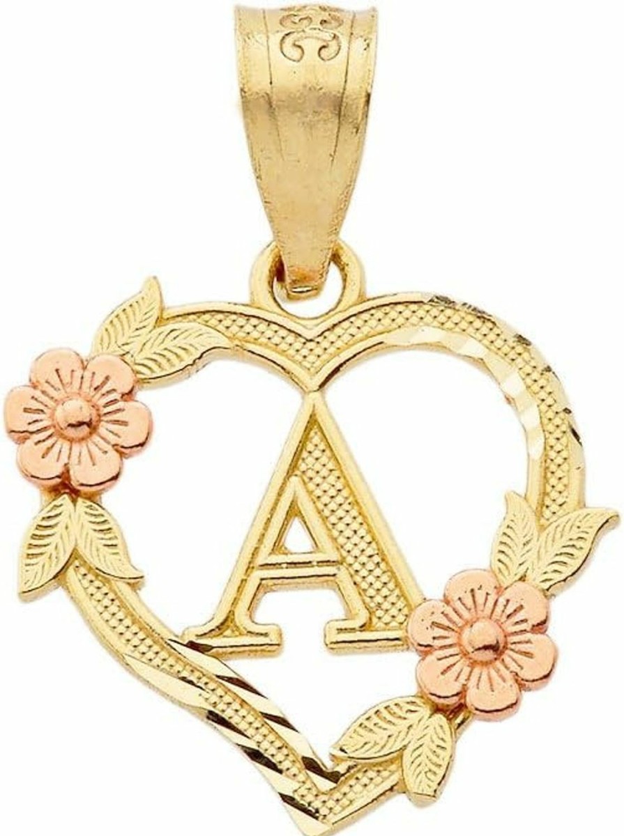 Best CaliRoseJewelry 10K Two-Tone Initial Heart Pendant For Women In Yellow And Rose Gold - Letter A