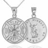 New American Heroes American Heroes 925 Sterling Silver Fireman Protection Shield Medal Of St Michael Firefighter Pendant Necklace, 16\"