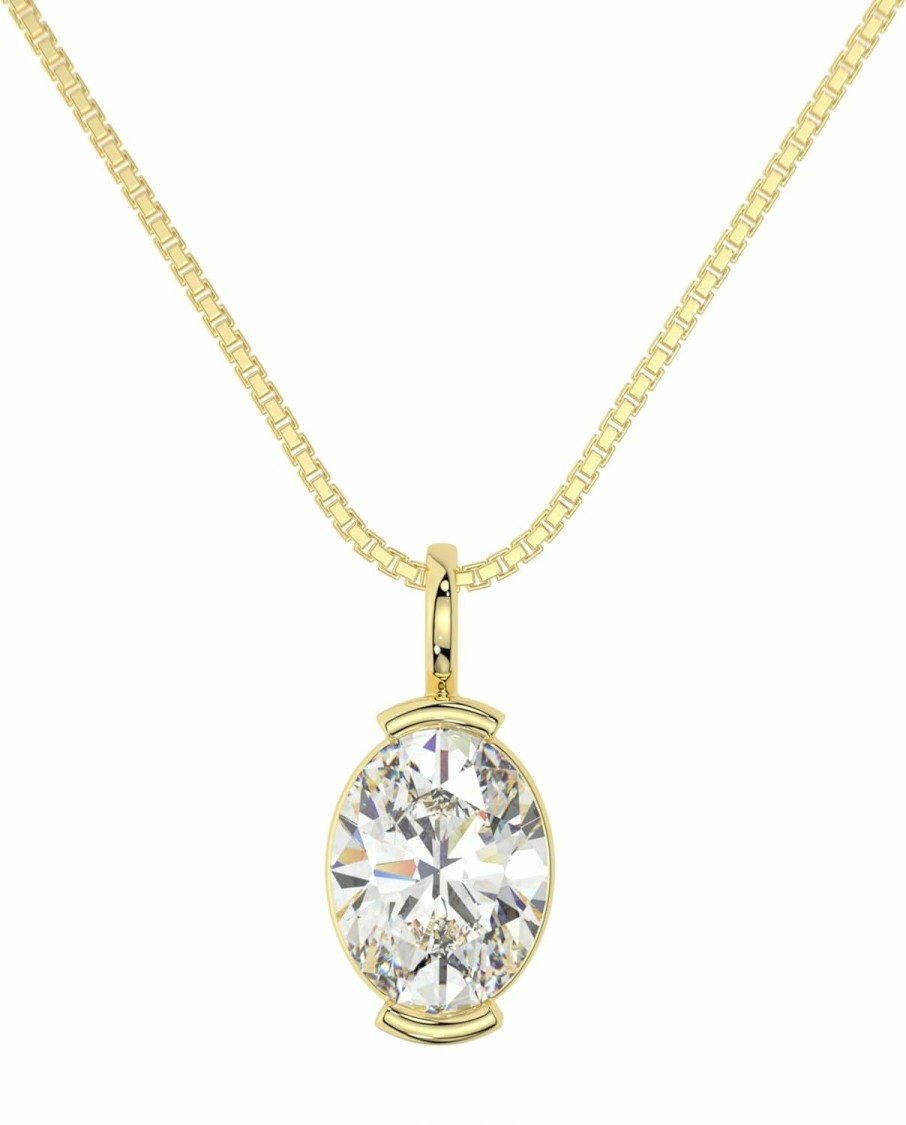 Clearance Adora Fine Jewelry 14K Solid White Or Yellow Gold Lab Grown Moissanite Diamond Solitaire Pendant Necklaces | Round, Pear, Heart Shape | Pendant Only Or With Box/Cable Chain | Made In Usa