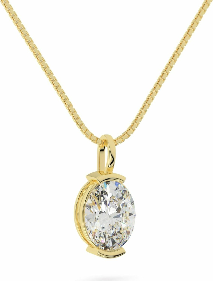 Clearance Adora Fine Jewelry 14K Solid White Or Yellow Gold Lab Grown Moissanite Diamond Solitaire Pendant Necklaces | Round, Pear, Heart Shape | Pendant Only Or With Box/Cable Chain | Made In Usa