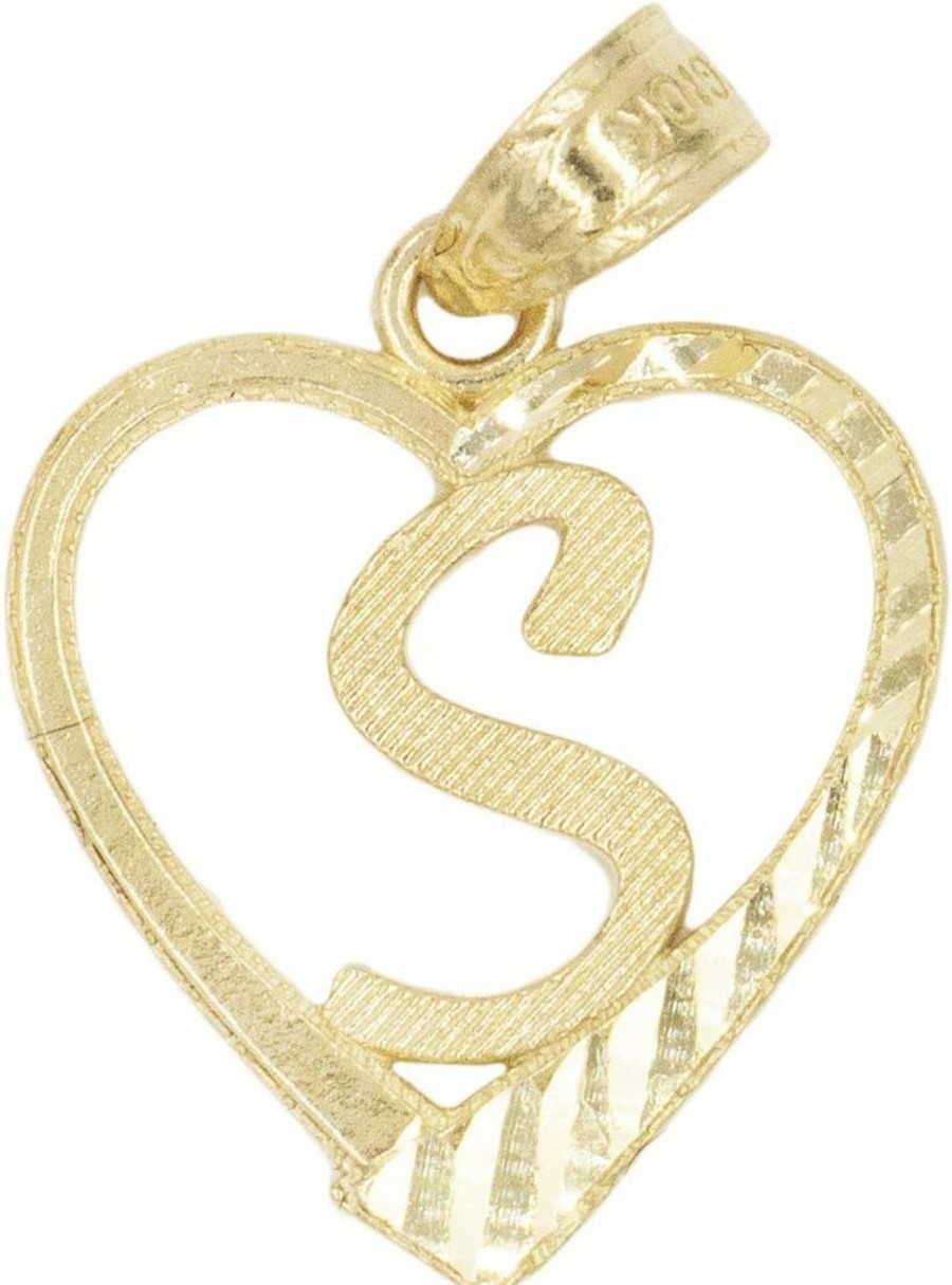 Wholesale Ice on Fire Jewelry Ice On Fire Jewelry 10K Solid Gold Initial Pendant In Heart Frame With Diamond Cut Finish, Available In Different Letters Of Alphabet Personalized Charm For Women (S)