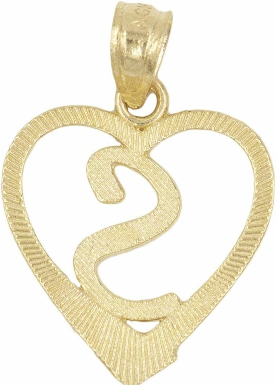 Wholesale Ice on Fire Jewelry Ice On Fire Jewelry 10K Solid Gold Initial Pendant In Heart Frame With Diamond Cut Finish, Available In Different Letters Of Alphabet Personalized Charm For Women (S)