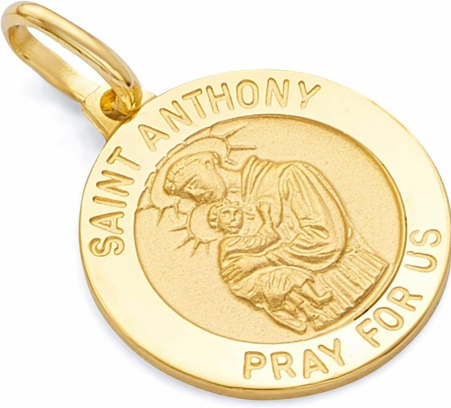 Best The World Jewelry Center 14K Real Yellow Gold Religious Saint Anthony Medal Charm Pendant