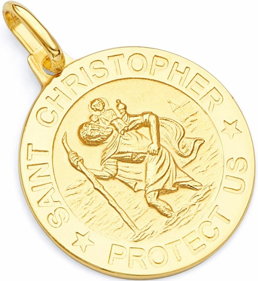 Wholesale The World Jewelry Center The World Jewelry Center 14K Real Yellow Gold Religious Saint Christopher Medal Charm Pendant - 3 Different Size Available