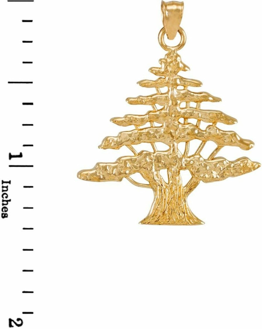 Hot Claddagh Gold Middle Eastern Jewelry Textured 14K Yellow Gold Lebanese Cedar Tree Charm Pendant