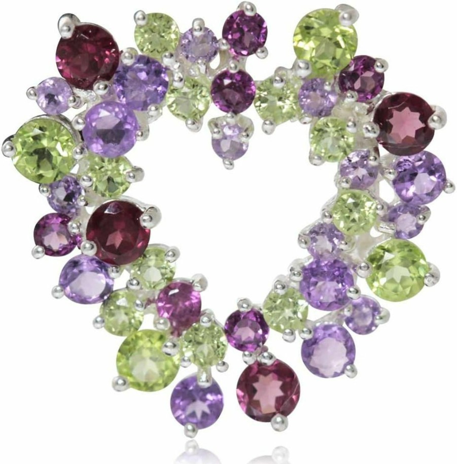 Best Silvershake Silvershake Natural Peridot Amethyst And Rhodolite Garnet White Gold Plated 925 Sterling Silver Heart Pendant