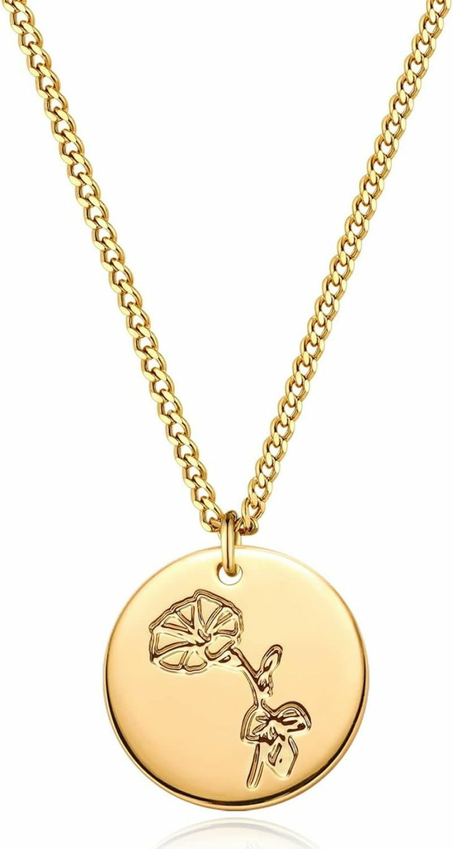 Online MEVECCO Mevecco Birth Flower Necklace 18K Gold Custom Floral Pendant Necklaces Dainty Birth Month Flower Disc Hand Stamped Necklace Personalized Jewelry Birthday Gift