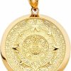 Hot TGDJ Tgdj 14K Yellow Gold Aztec Mayan Calendar Charm Pendant, Diamond-Cut Ornate, Handmade Spiritual Symbol, Gold Stamped Fine Jewelry, Great Gift For Men & Women, 1.4\" Diameter