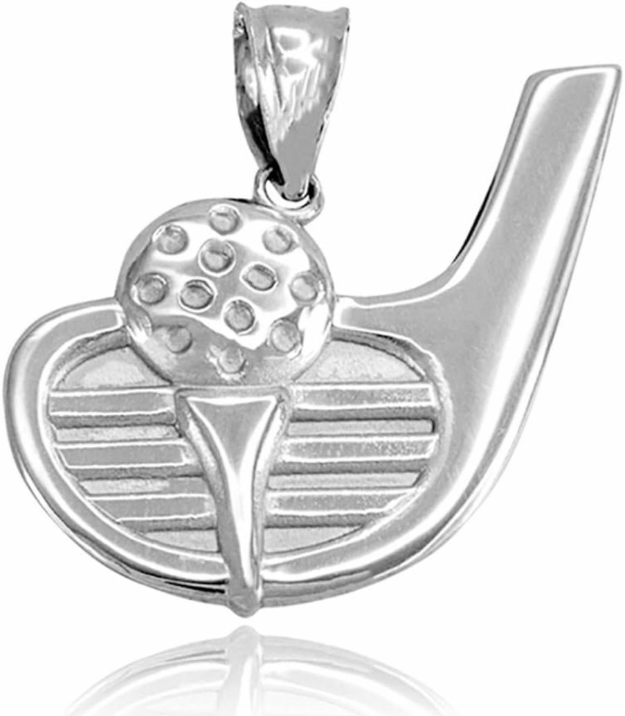 New Claddagh Gold 925 Sterling Silver Golf Ball And Putter Sports Charm Pendant