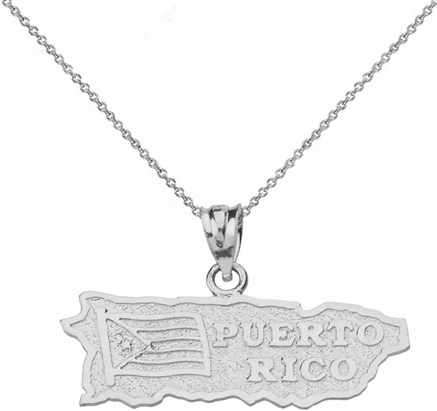 Online Claddagh Gold Claddagh Gold .925 Sterling Silver Puerto Rico Us State Map Charm Pendant Necklace - Choice Of Pendant Only Or Chain Length