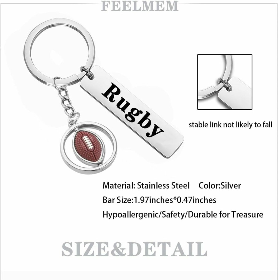 Clearance FEELMEM Feelmem Rugby Player Team Gift Rugby Keychain Rugby Lovers Gift Rugby Coach Jewelry Rugby Fans Gift Rugby Fanatic Gift