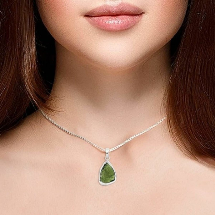 Online Maruti Creations 925 Sterling Silver Moldavite Necklace Real For Women Healing Crystal, Green Natural Energy Gemstone Pendant For Protection And Healing