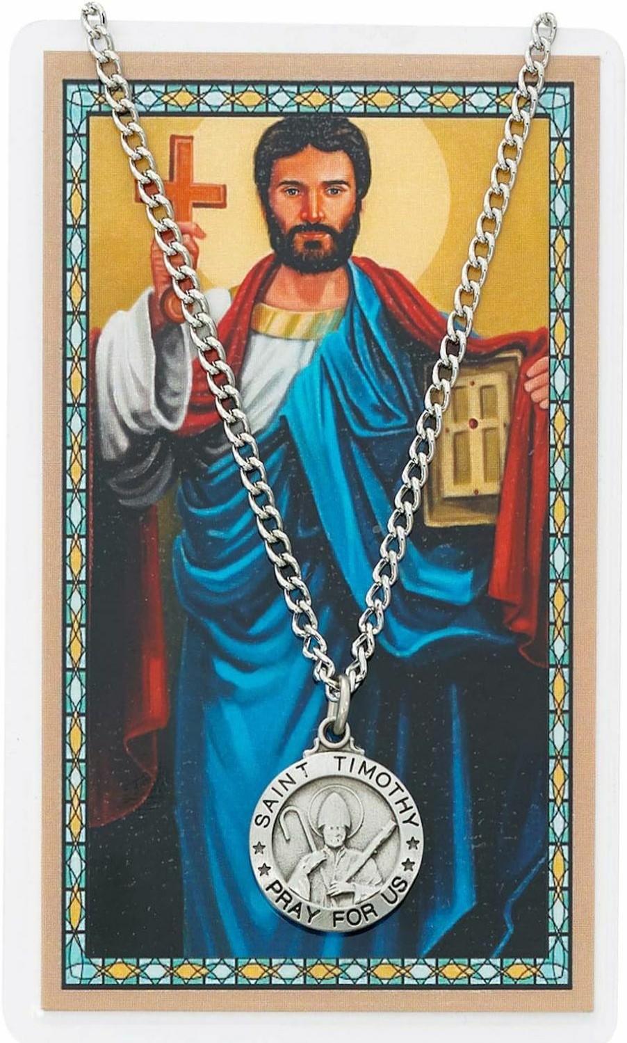 Wholesale McVan St Timothy Prayer Card With Medal Christian Pendant Charm Patron Saint Catholic