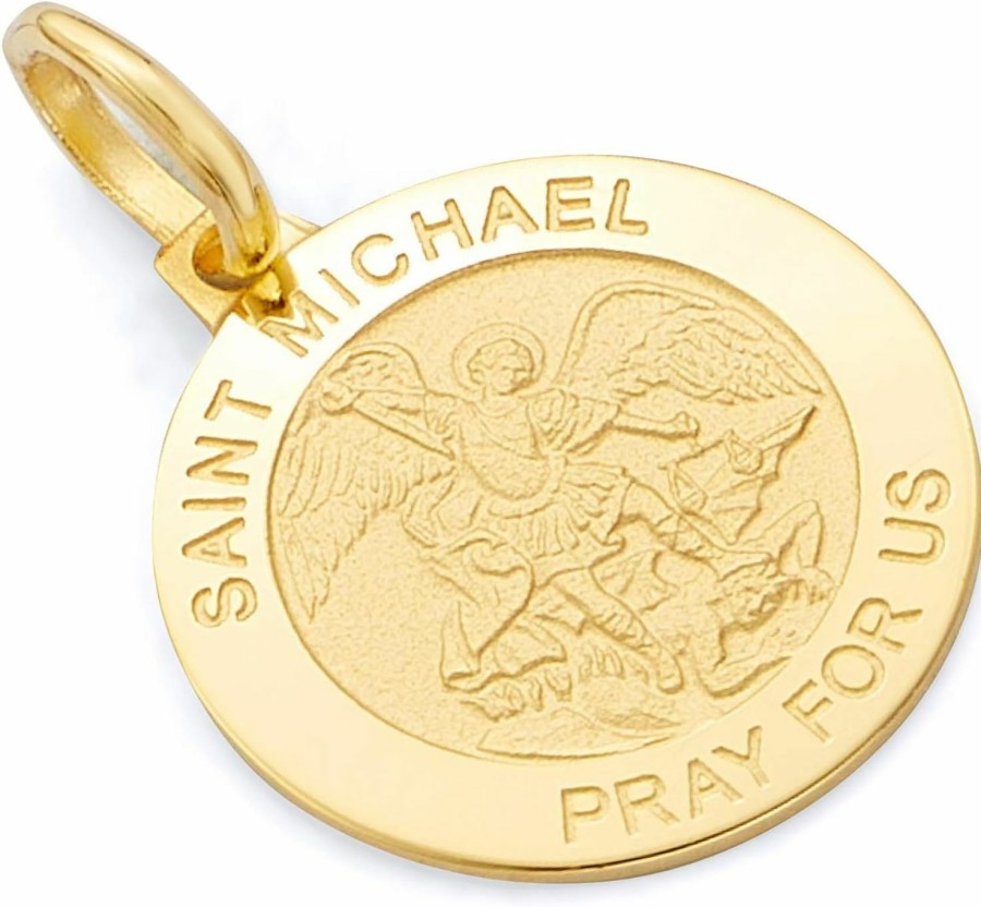 Best GM Fine Jewelry Collection Gm Fine Jewelry Collection 14K Yellow Or White Gold Religious Saint Michael Medal Charm Pendant