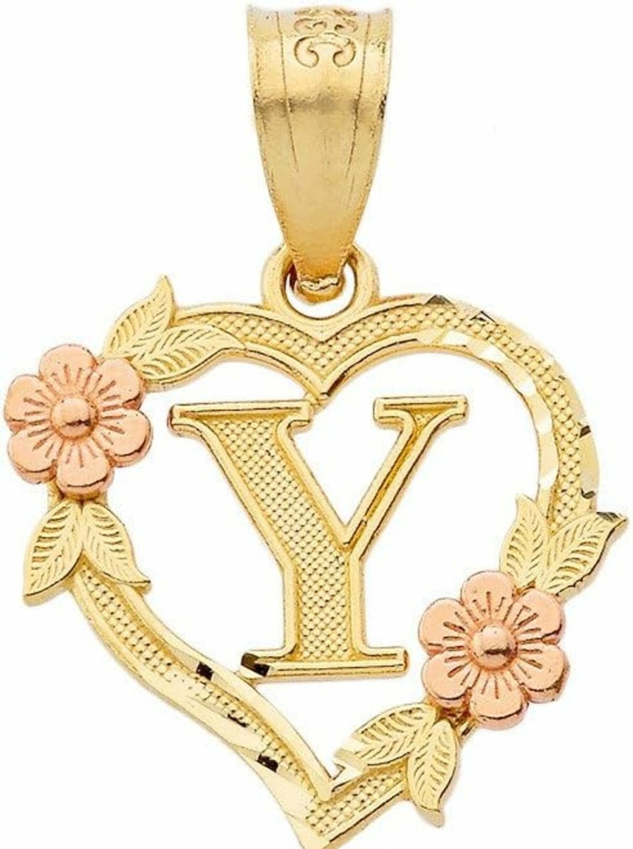 Hot CaliRoseJewelry 14K Beautiful Two-Tone Initial Heart Pendant For Women In Yellow And Rose Gold - Letter Y