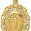 Hot Diamond2Deal Diamond2Deal 14K Yellow Gold Oval Miraculous Medal Pendant 26 Mm Length Fine Jewelry For Women (L- 26.2 Mm, W- 15.6 Mm)