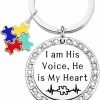 Best Generic Autism Awareness Keychain I Am His Voice He Is My Heart Keychain Puzzle Piece Charm Autism Mom Thanksgiving Gift