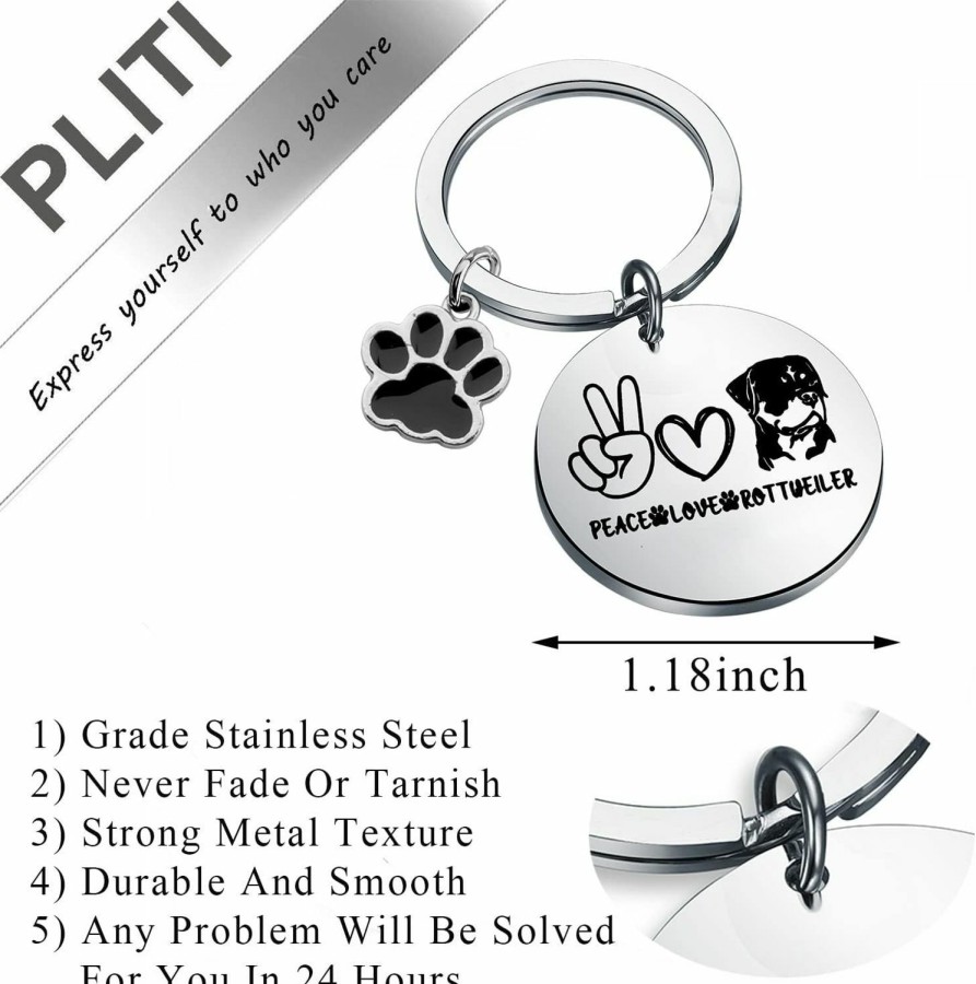 New PLITI Pliti Rottweiler Keychain Rottweiler Dog Lover Gift Rottweiler Owner Gift Rottweiler Mom Gift Peace Love Rottweiler Keyring