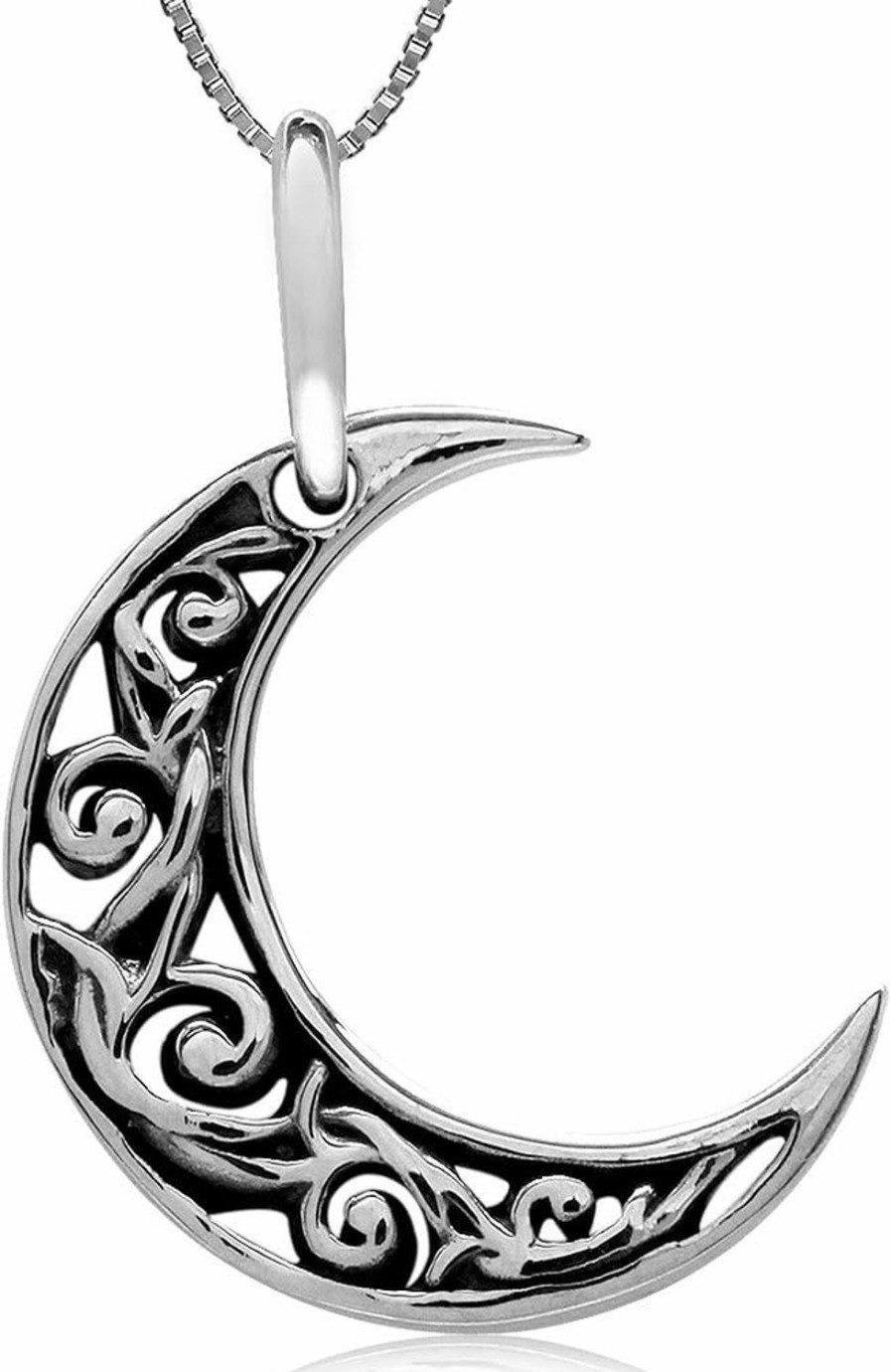 Best Silvershake Silvershake 925 Sterling Silver Waning Crescent Moon Filigree Pendant With 1Mm 18 Inch Venetian Box Chain Necklace