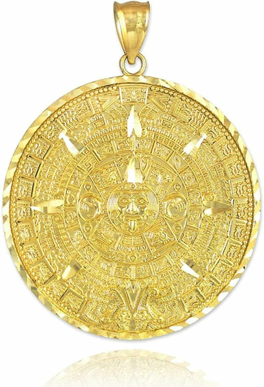 Clearance Aztec and Mayan Calendar 10K Yellow Gold Round Aztec Mayan Calendar Charm Pendant - Choice Of Size