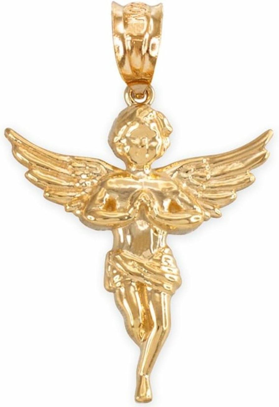 New Claddagh Gold Religious Jewelry Textured 10K Gold Praying Angel Charm Pendant