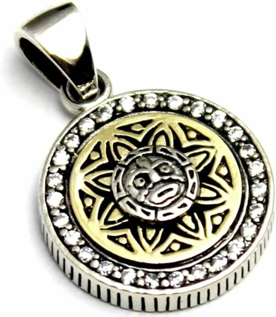 Best Generic Cosumosu 925 Sterling Silver Mexican Sun Moon Face Stone Calendar Pendant