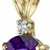 New PEORA Peora 14K Yellow Gold Amethyst And Diamond Pendant For Women, Genuine Gemstone Birthstone Elegant Solitaire, Oval Shape, 10X8Mm, 2 Carats Total