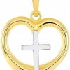 Online Jewelry America Jewelry America 14K Two-Tone Gold Religious Cross Charm In 3D Heart Charm Pendant