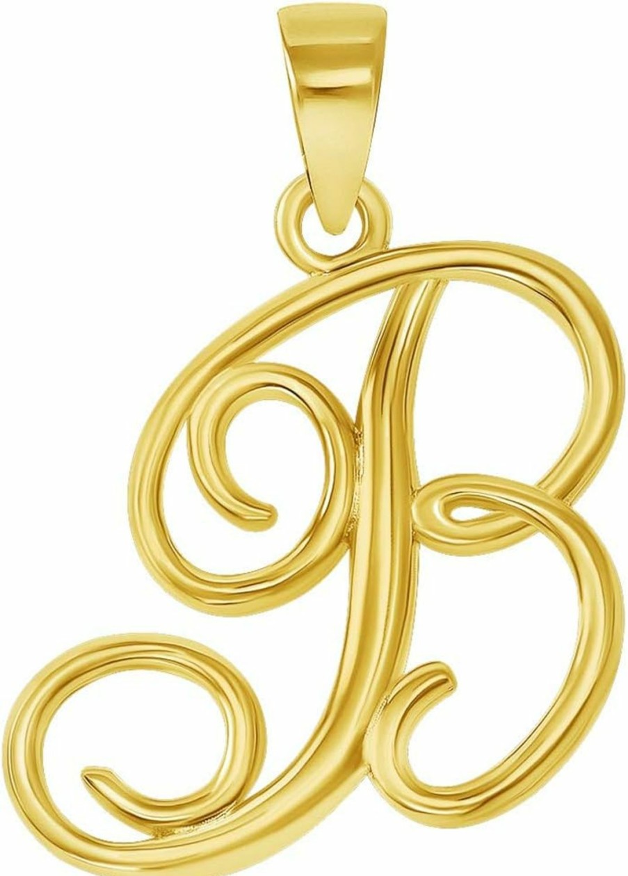 Clearance Jewelry America Jewelry America Solid 14K Yellow Gold Elegant Script Letter Cursive Initial Pendant - A To Z