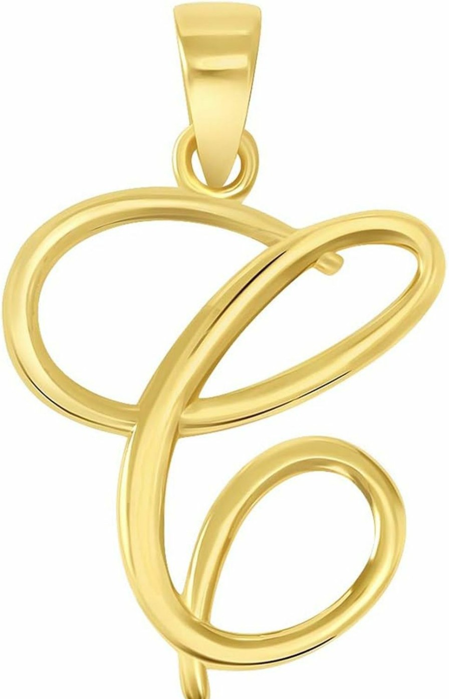 Clearance Jewelry America Jewelry America Solid 14K Yellow Gold Elegant Script Letter Cursive Initial Pendant - A To Z