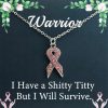 New PLITI Pliti Breast Cancer Awareness Gift Cancer Survivor Gift Pink Ribbon Necklace I Have A Shitty Titty But I Will Survive Cancer Fighter Jewelry