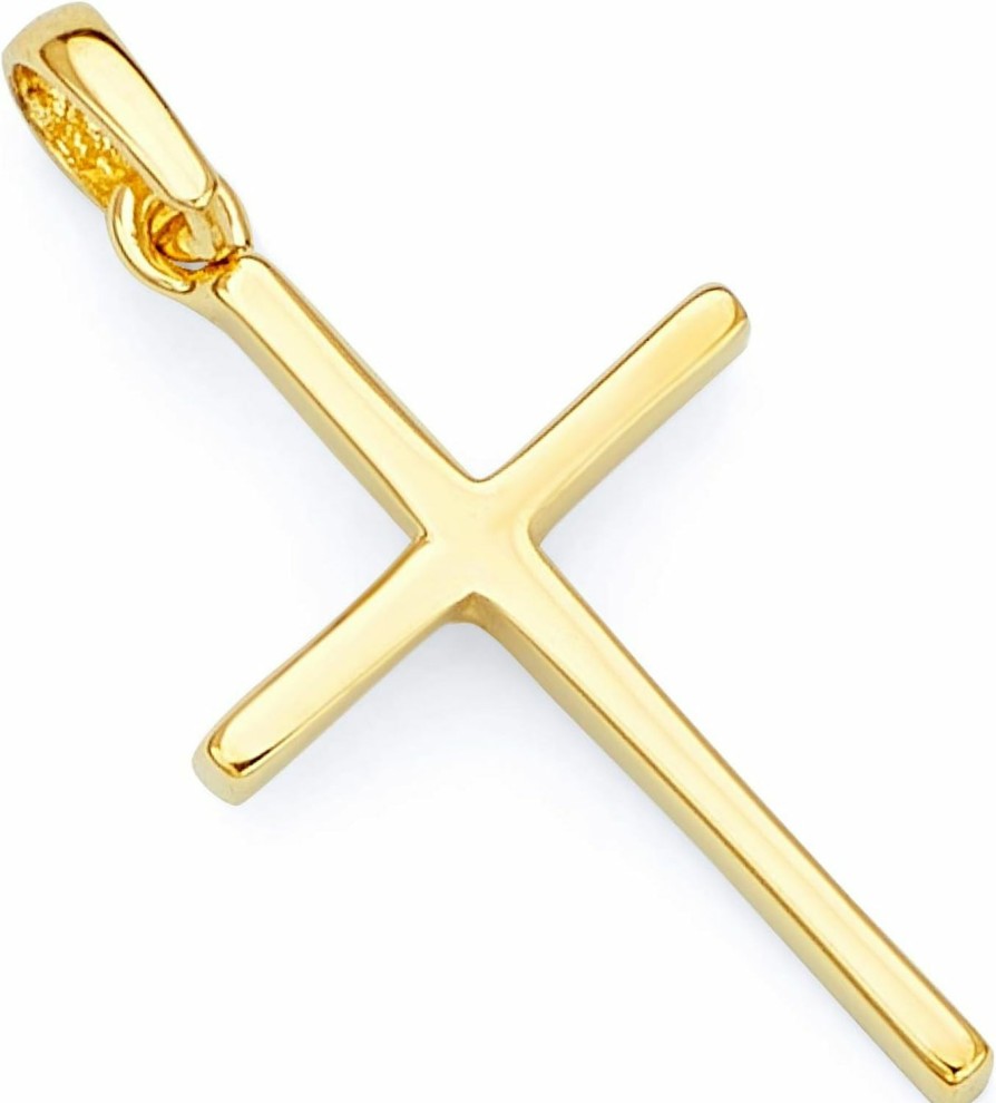 Best The World Jewelry Center The World Jewelry Center 14K Real Yellow Gold Cross Religious Charm Pendant - 2 Different Size Available