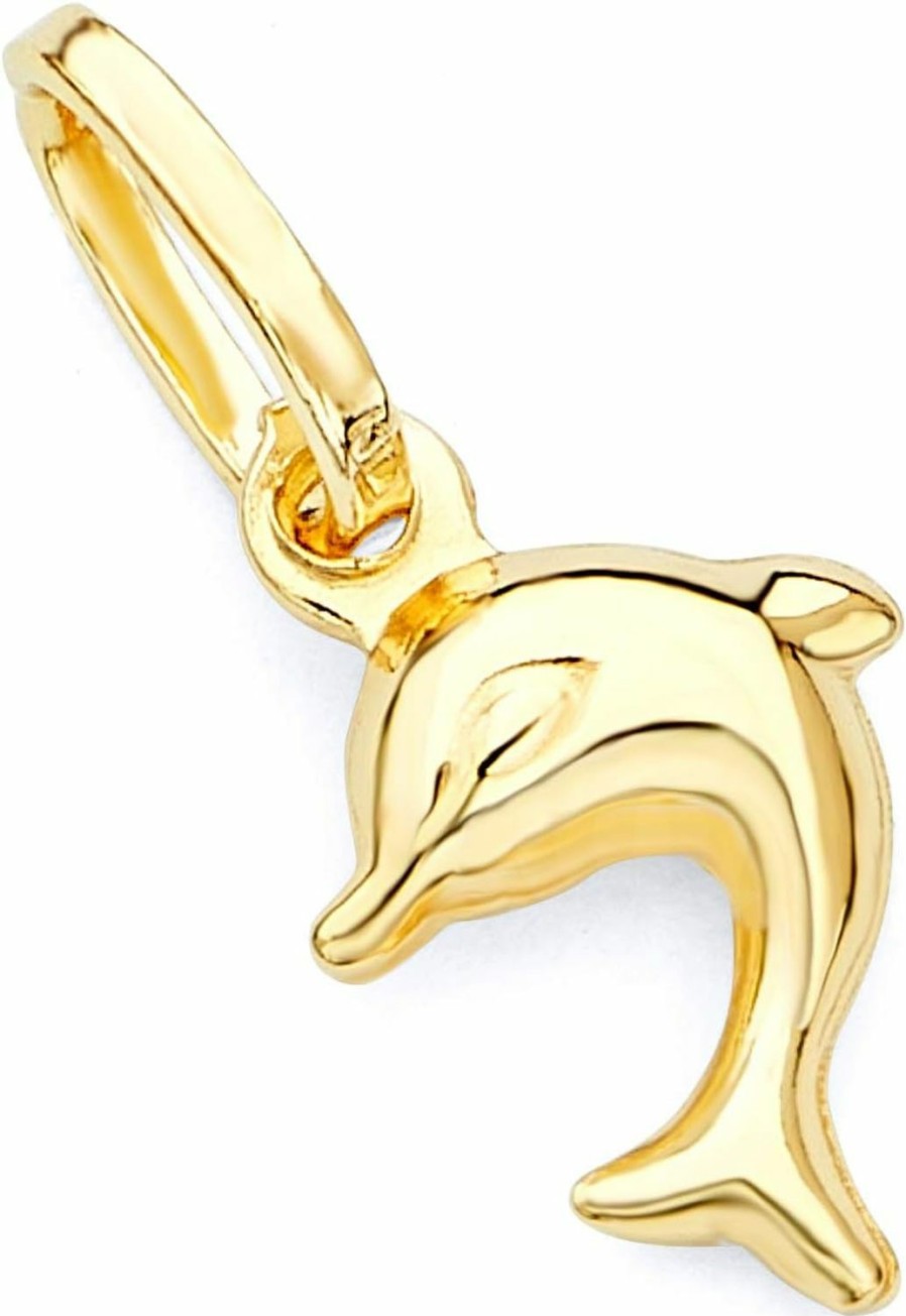 Best The World Jewelry Center 14K Real Yellow Gold Dolphin Charm Pendant