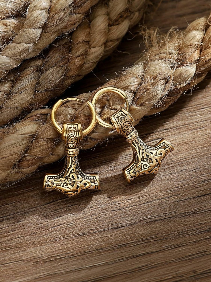 Online HAQUIL Haquil Viking Jewelry Viking Charm Amulet Wolf Axe Rune Mjolnir Pendant Drop Dangle Earrings For Men And Women