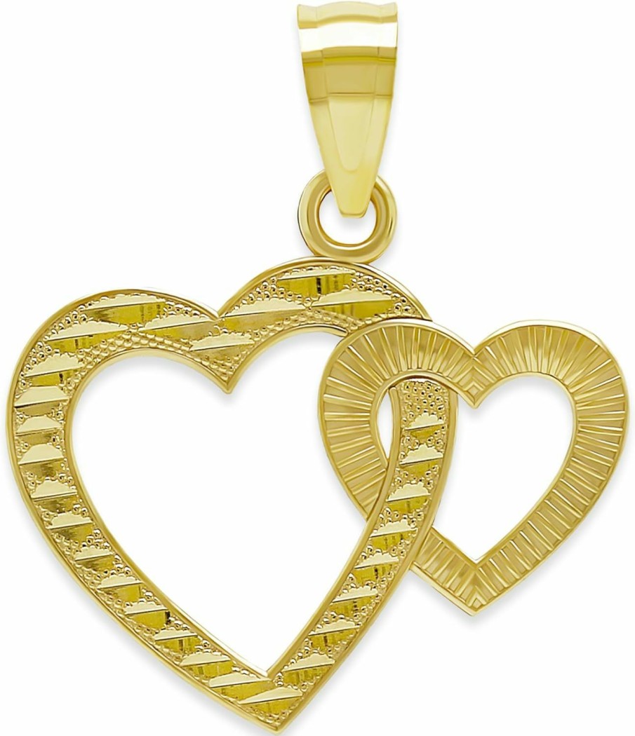 Wholesale CA CHARMAMERICA Charm America - Gold Double Heart Charm - 10 Karat Solid Gold - Heart Pendant - Heart Jewelry