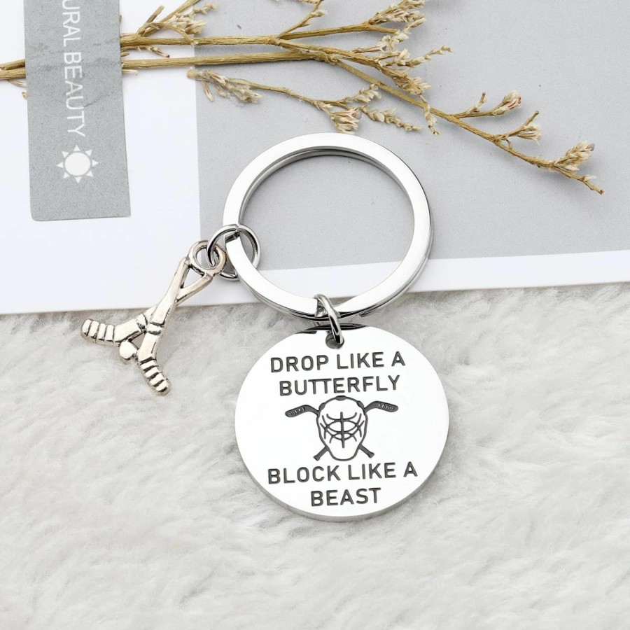 Wholesale MYOSPARK Myospark Ice Hockey Goalie Quotes Keychain Gift Block Like A Beast Inspirational Gift For Ice Hockey Players