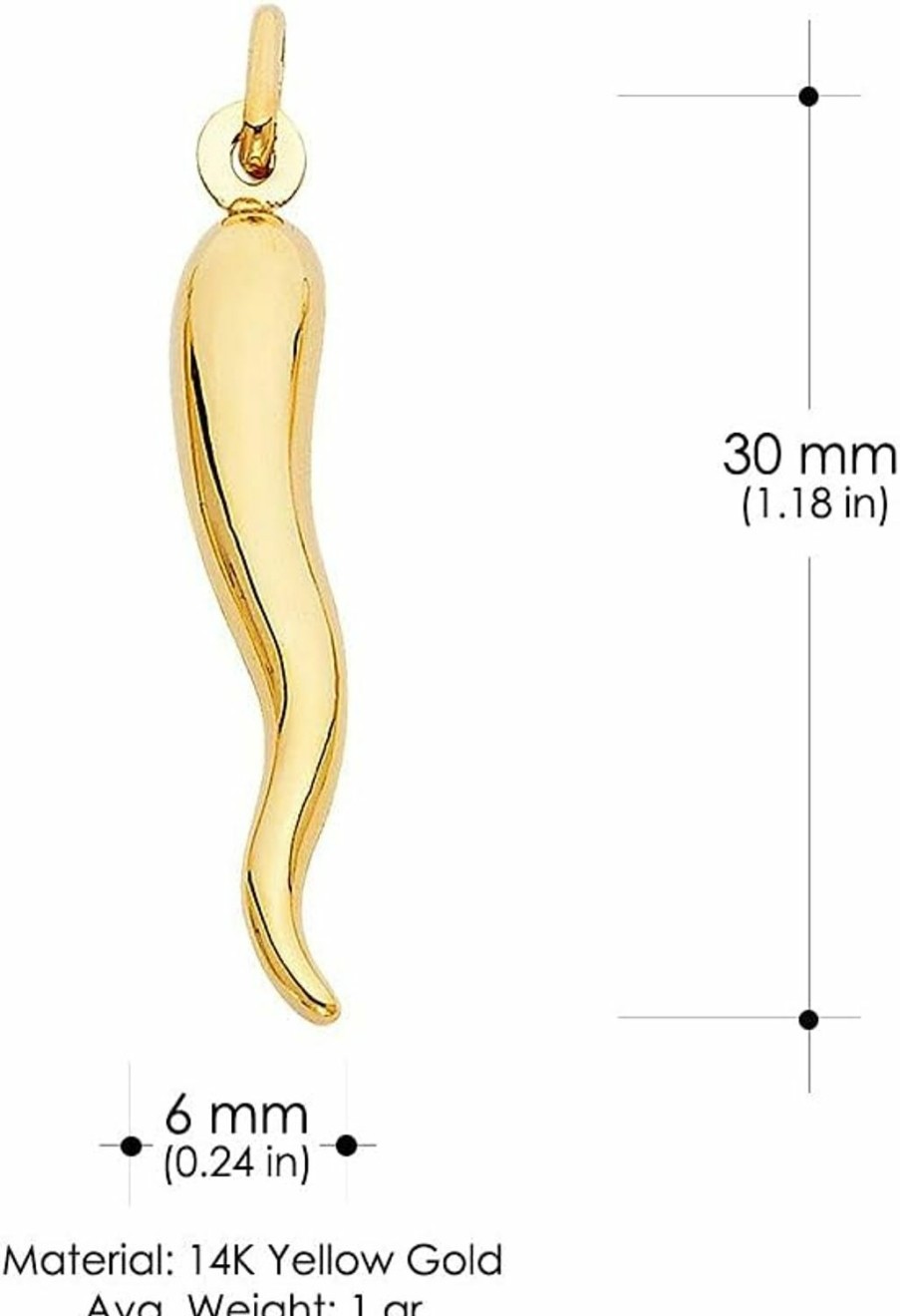 Clearance Ioka Ioka - 14K Yellow Gold Cornicello Italian Horn 30Mm Charm Medium Size Good Luck Pendant For Necklace Or Chain