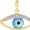 Best Evil Eye by Jewelry America 14K Yellow Gold Dainty Blue Open Evil Eye Charm Pendant With Cubic Zirconia Stones