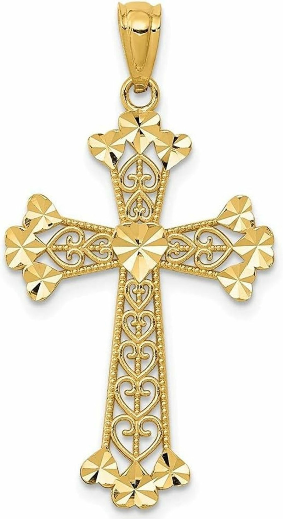 Hot Diamond2Deal Diamond2Deal 14K Yellow Gold Diamond-Cut Polished Filigree Hearts Cross Pendant For Women