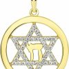 New Jewelry America Jewelry America 14K Yellow Gold Round Cz Jewish Star Of David With Chai Symbol Pendant